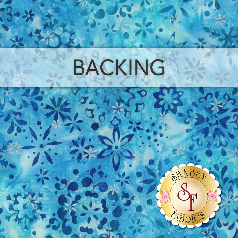 Textured blue fabric with floral patterns labeled Backing.