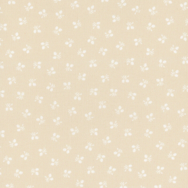 A light beige background with a scattered floral pattern in soft white.