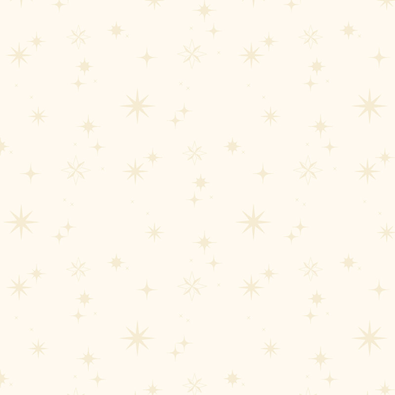 Light beige background with small, subtle gold stars scattered throughout.