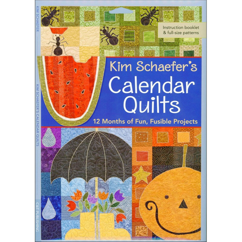 Book cover of Kim Schaefer's Calendar Quilts with colorful quilt patterns and a title.