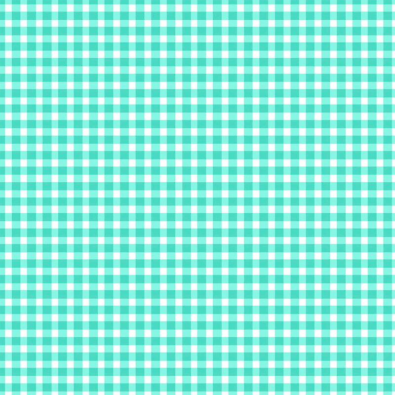 White and bright aqua gingham fabric.