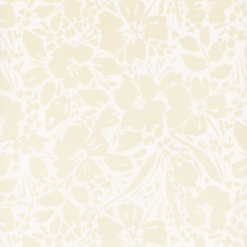 Cream batik fabric with a tonal floral pattern.