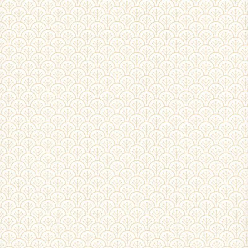 Light beige background with a subtle pattern of overlapping arches and delicate floral motifs.