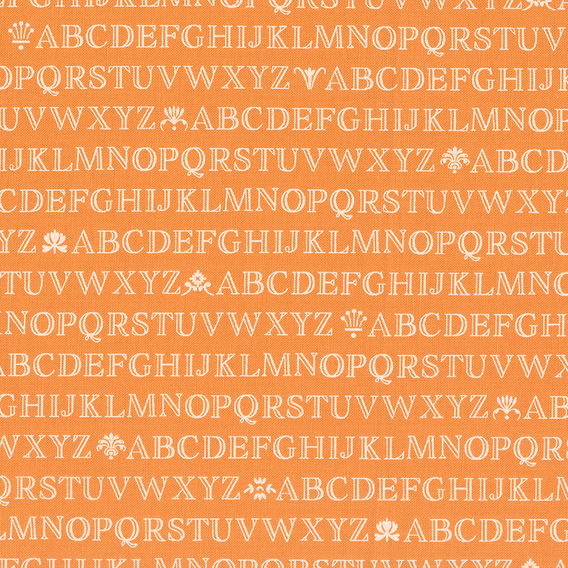 A repeating pattern of uppercase letters A-Z in white on an orange background.