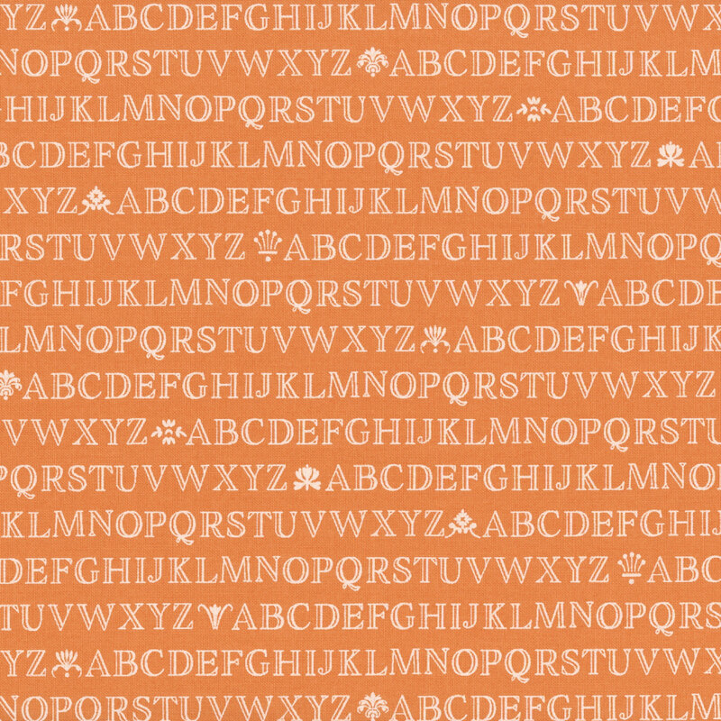 A repeating pattern of uppercase letters A-Z in white on an orange background.