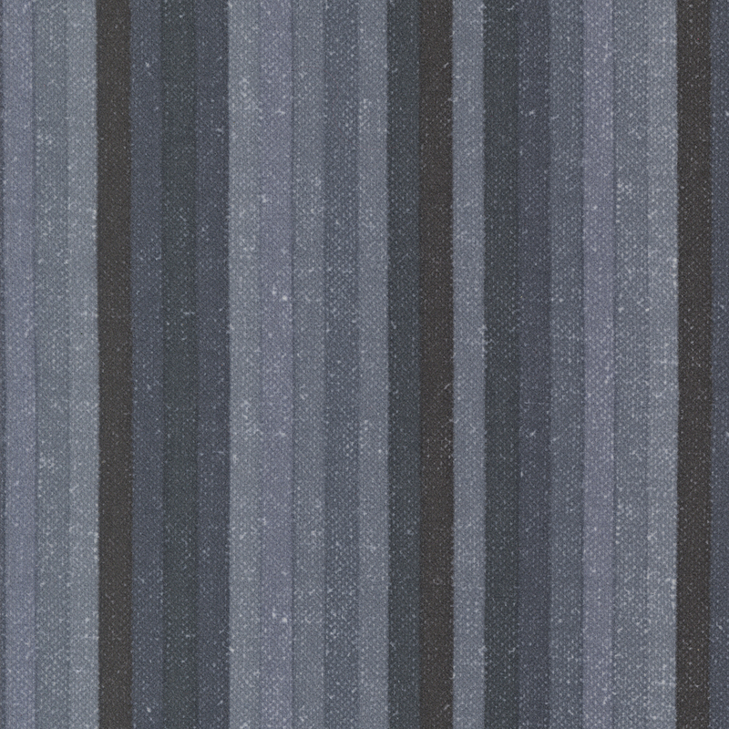 Fabric pattern featuring vertical stripes in various shades of blue and black.