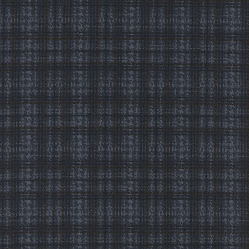 Dark blue plaid pattern featuring intersecting lines in various shades of blue and gray.