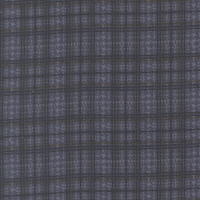 Dark blue plaid pattern featuring intersecting lines in various shades of blue and gray.