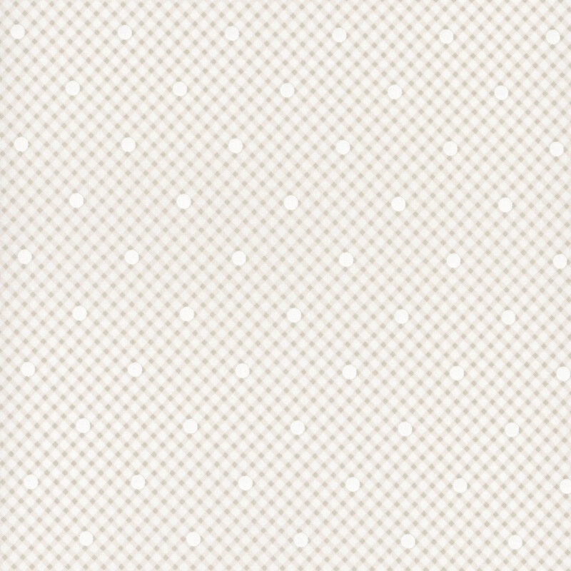 Light beige patterned background featuring a checkered texture with subtle white polka dots.