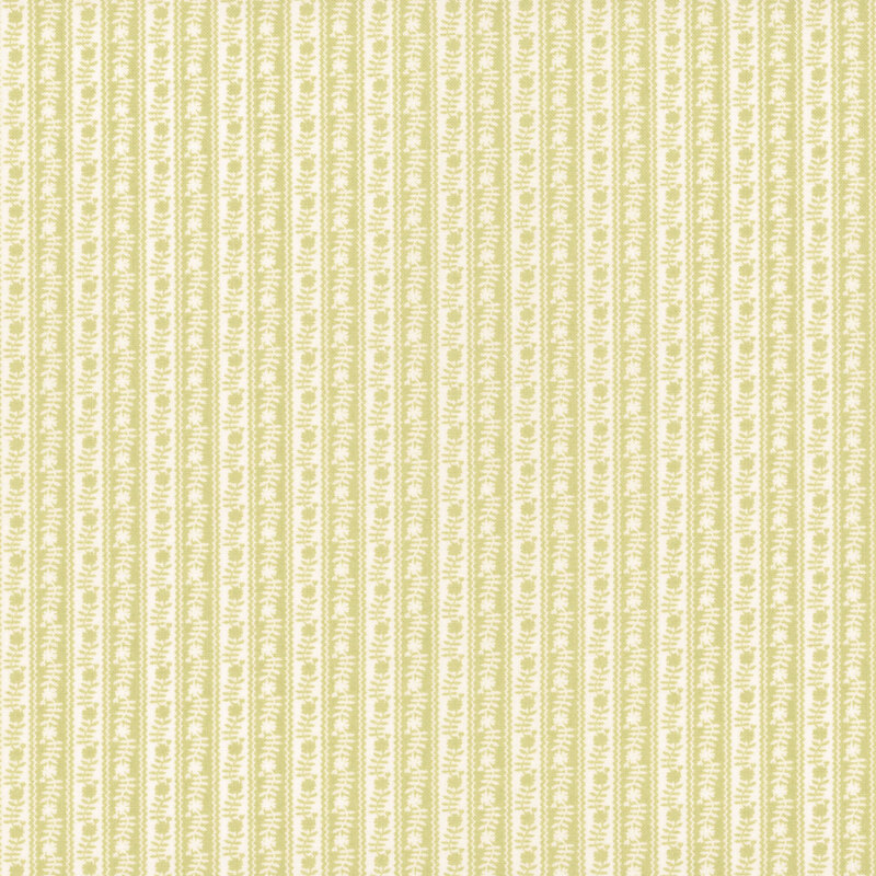 A pale green patterned fabric with vertical stripes and subtle floral motifs.