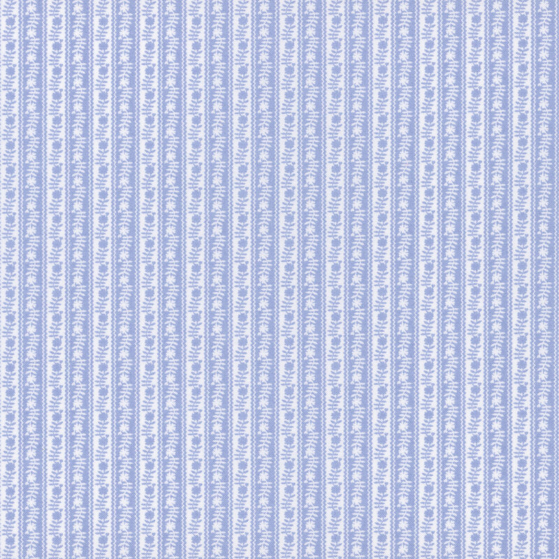 Light blue fabric with vertical white floral patterns arranged in alternating stripes.