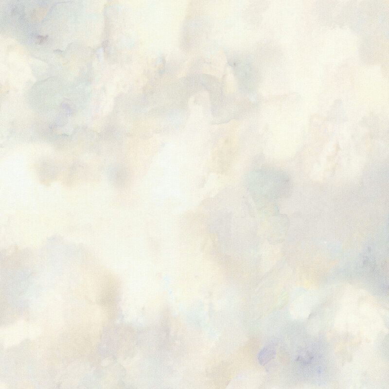 Cream fabric with a watercolor texture and gray and purple mottling.