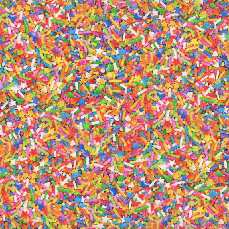 Colorful sprinkles in a vibrant mix of pink, yellow, green, and blue