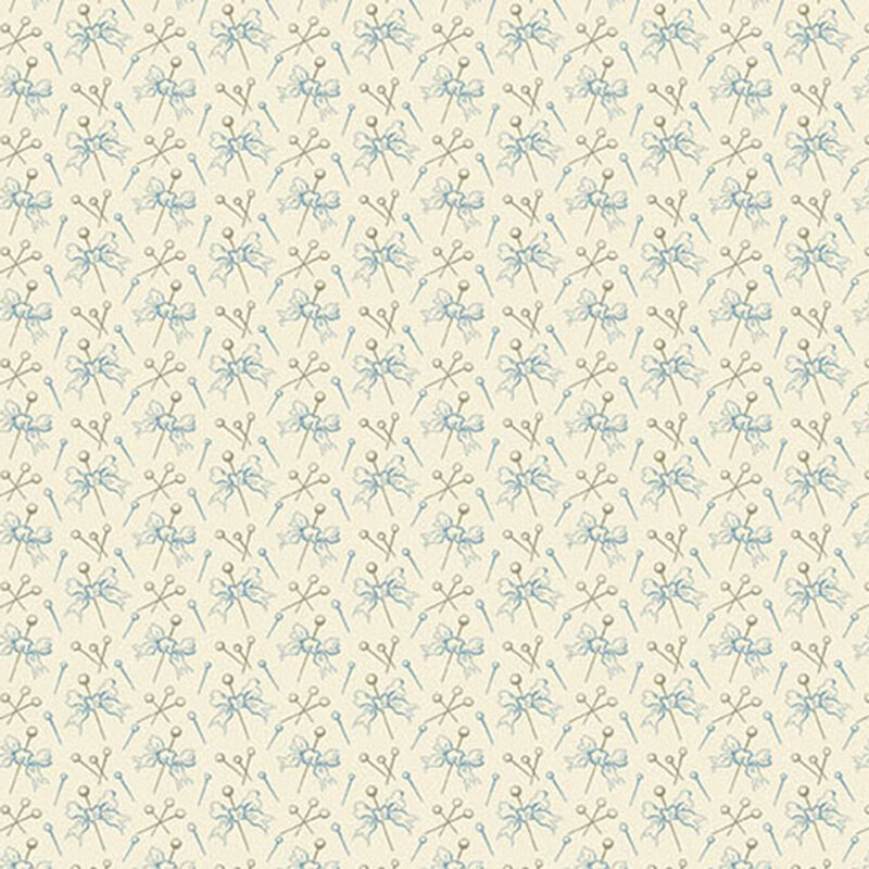 Light cream patterned background with delicate blue floral designs and leaves.