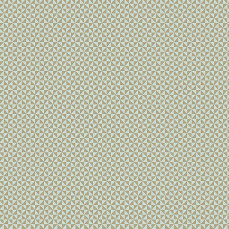 A repeating fabric pattern of small light triangles on a pale green background.