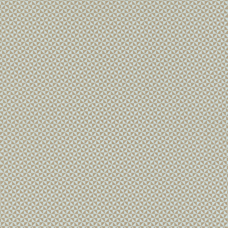 A repeating fabric pattern of small light triangles on a pale green background.