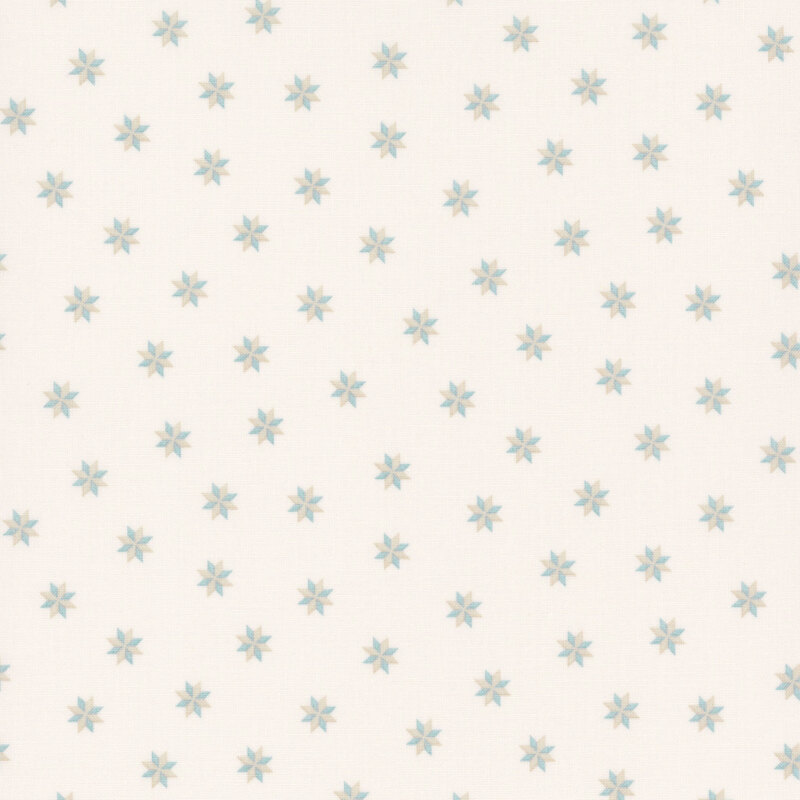 Light cream fabric patterned with small blue stars evenly spaced throughout.