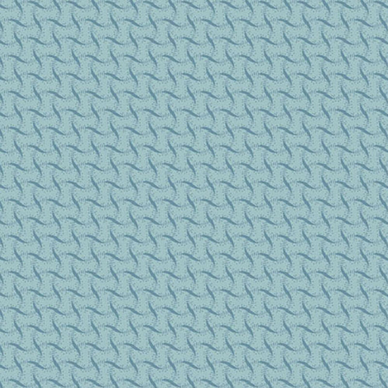 Light blue fabric pattern featuring interlocking spiral shapes.