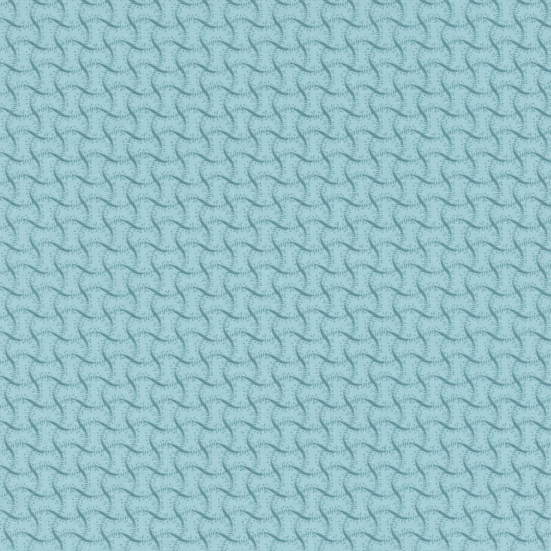 Light blue fabric pattern featuring interlocking spiral shapes.