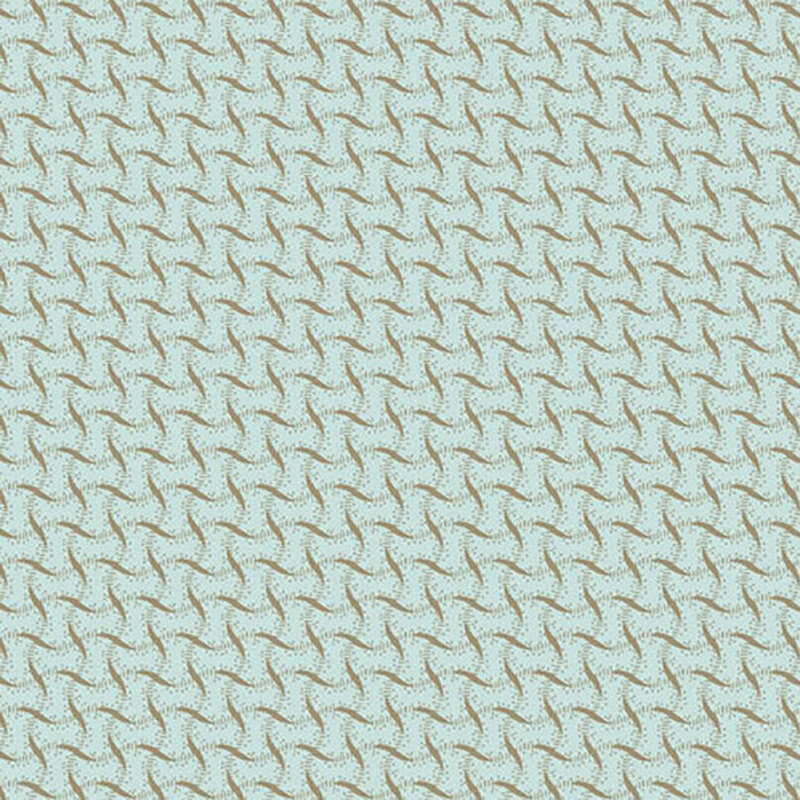 Light blue fabric with a repetitive wave pattern in a geometric design.