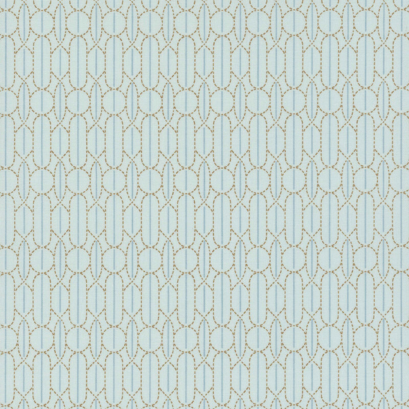 Light aqua patterned fabric featuring repeating oval shapes outlined in a subtle design.
