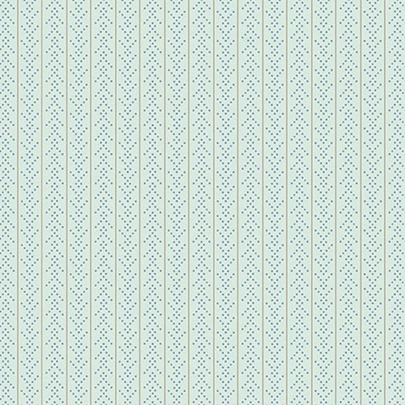 Light blue fabric with vertical lines and small dots arranged in a repeating pattern.