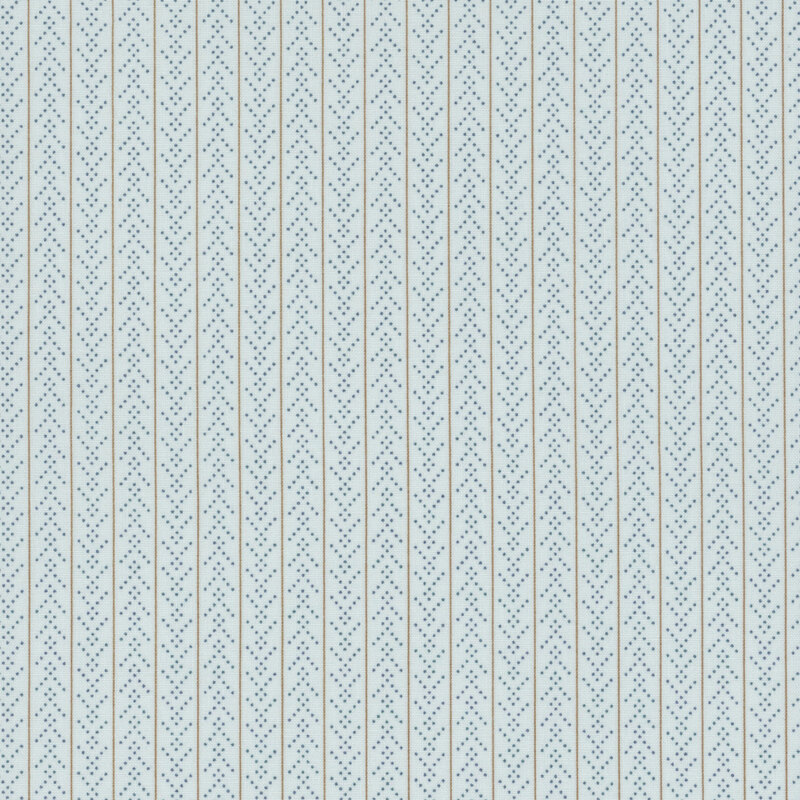Light blue fabric with vertical lines and small dots arranged in a repeating pattern.