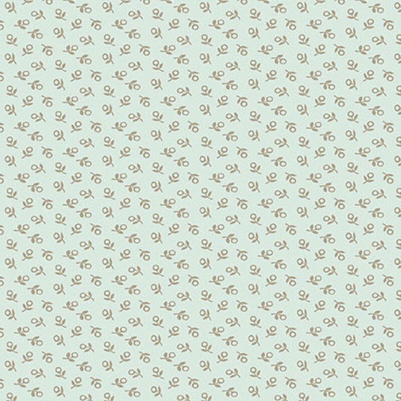 Light blue background with a repeated pattern of small brown shapes, resembling abstract flowers or motifs.