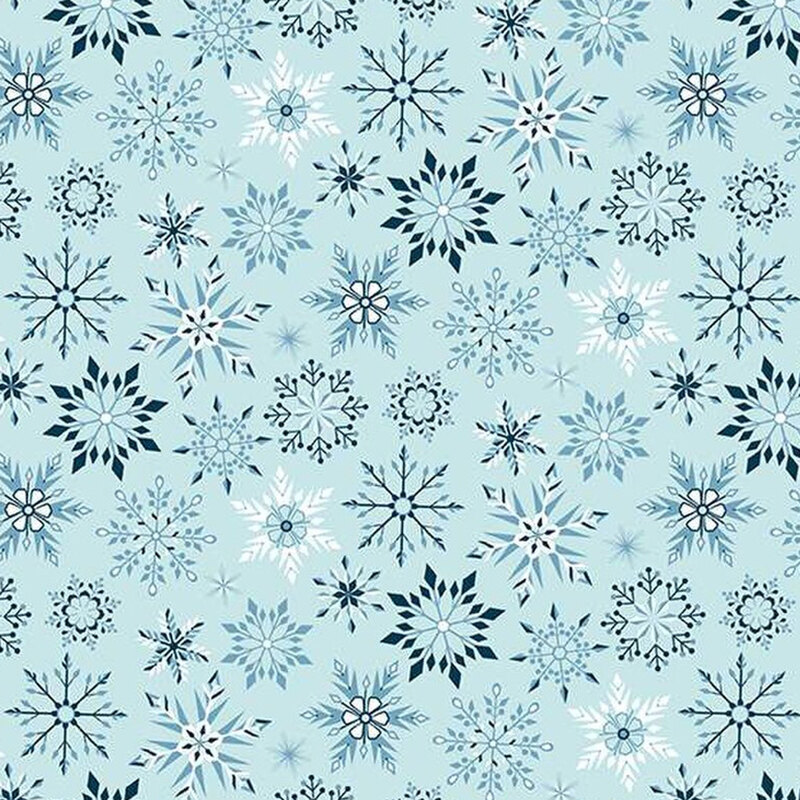 Different snowflake patterns set on a aqua background