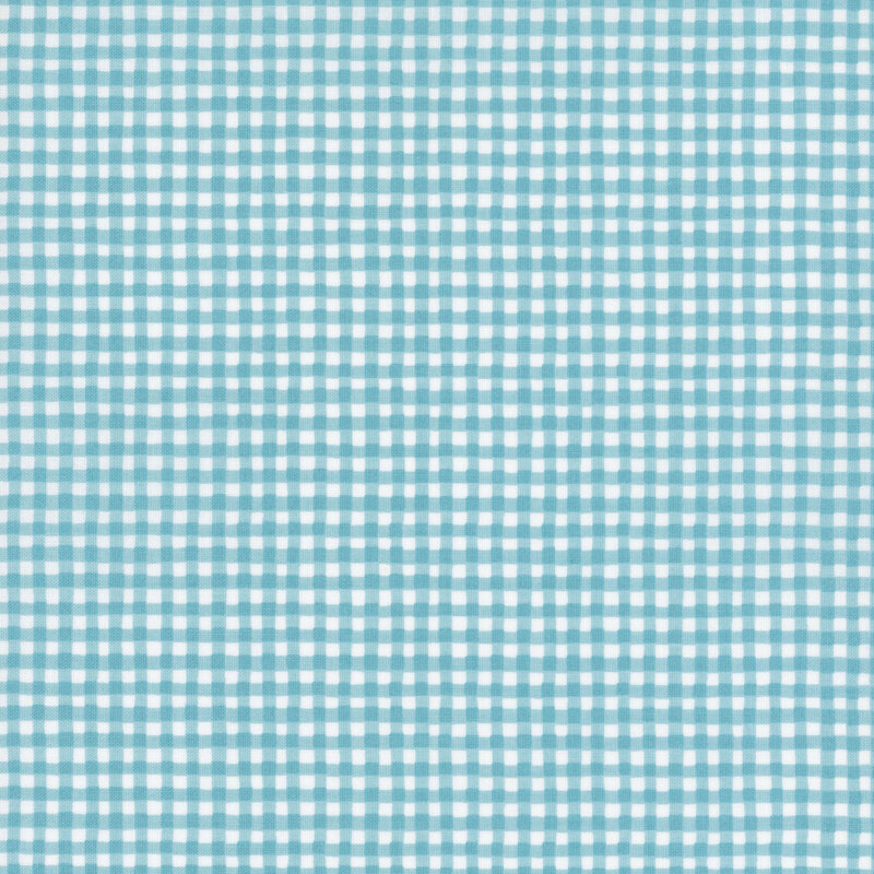 A white and sky blue gingham fabric.