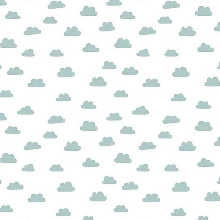 White fabric scattered with light blue clouds.