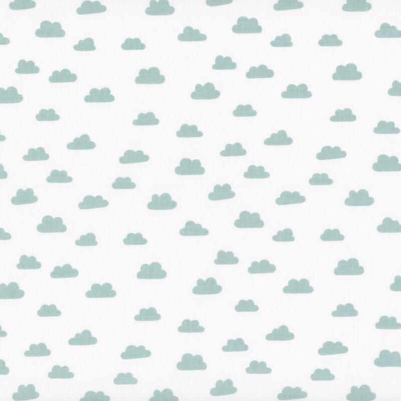 White fabric scattered with light blue clouds.