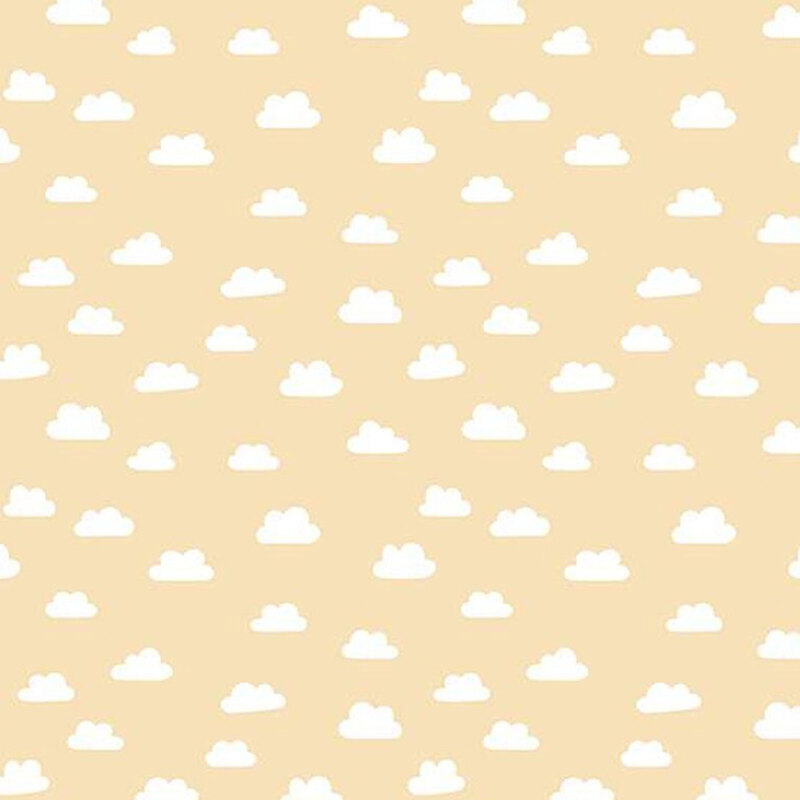 fabric pattern of white clouds scattered over a light orange background