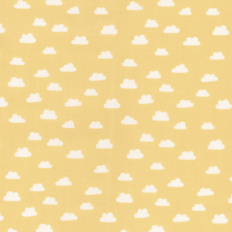 fabric pattern of white clouds scattered over a light orange background