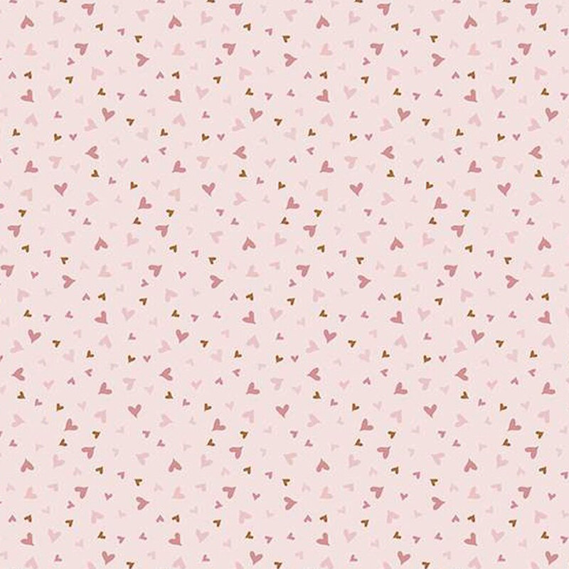 fabric pattern of dark pink hearts on a light pink background