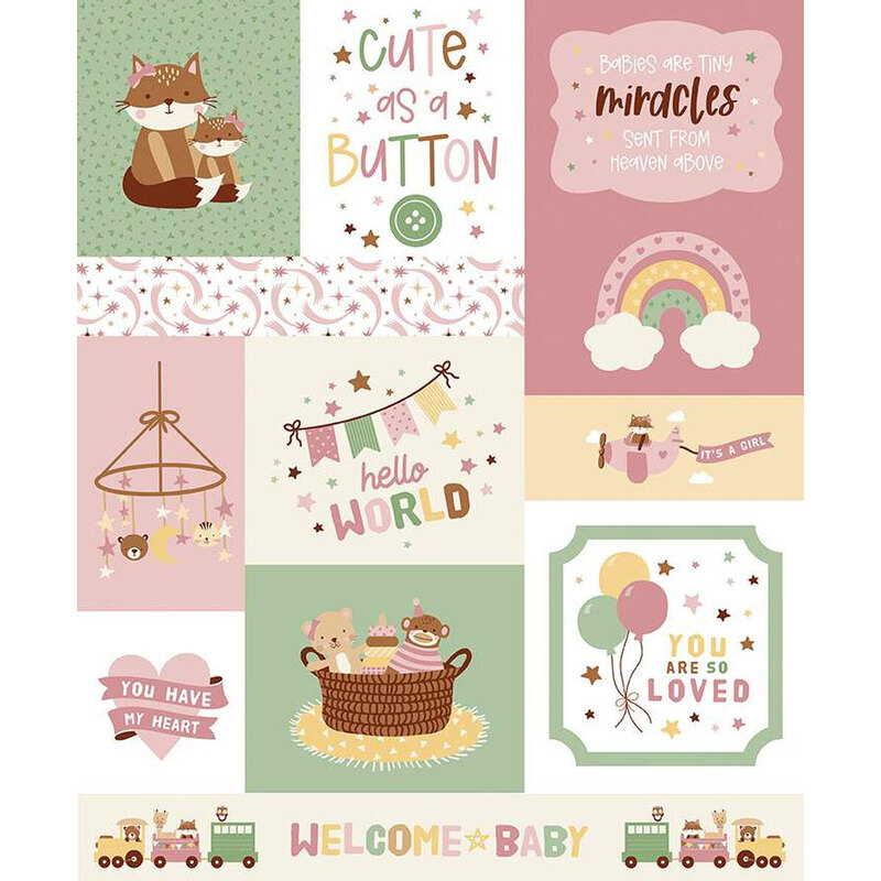 fabric panel of celebration for a baby girl with charming words