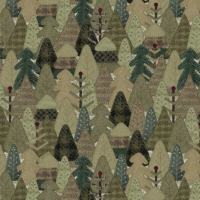 woolen forest fabric pattern with a mix of greens 