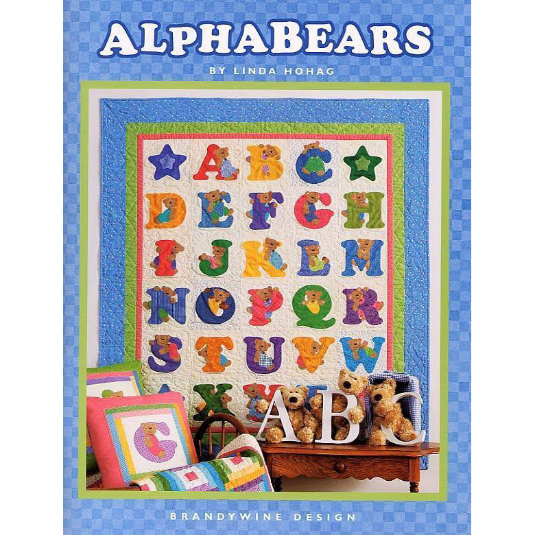 Cover of Alphabears by Linda Hohag featuring a colorful alphabet quilt and plush bears.