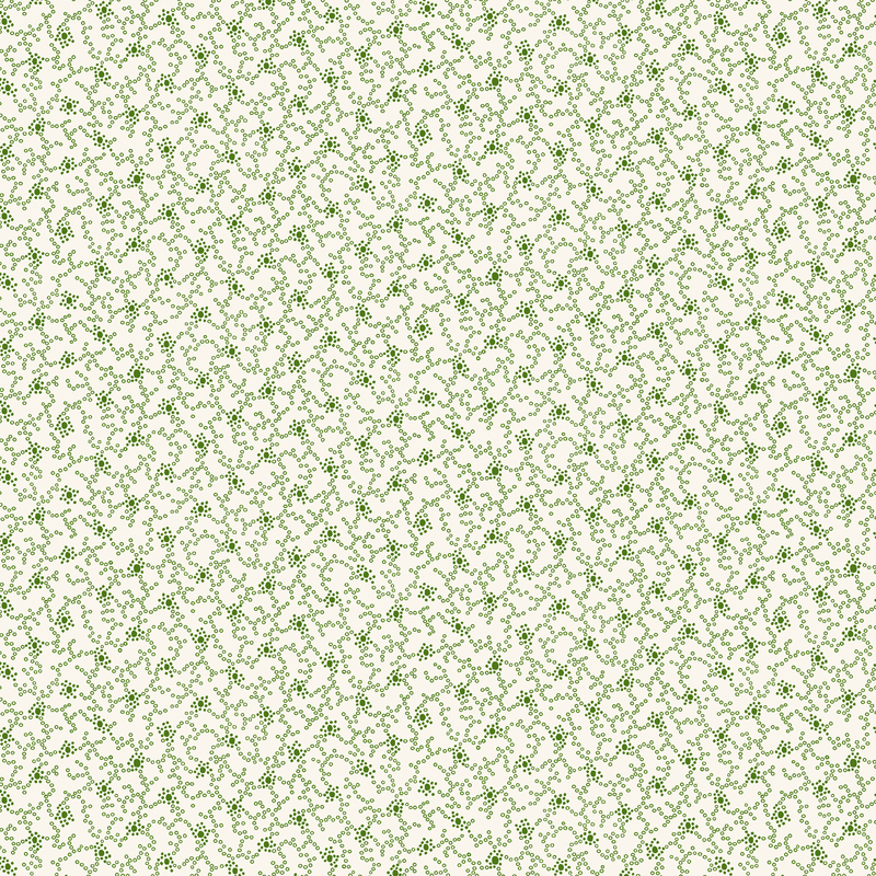 Seamless fabric of abstract green vines on a white background.