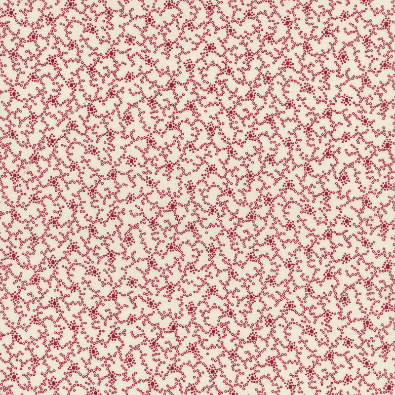 A repeating pattern of delicate red floral motifs on a light fabric.