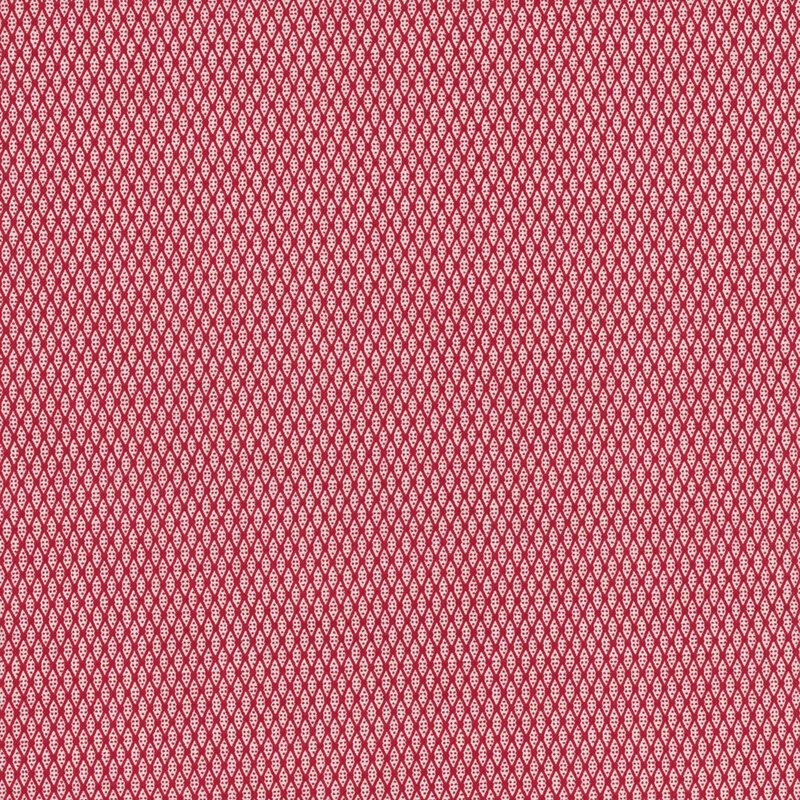 Red patterned fabric featuring a diamond grid design with a white background and red lines.