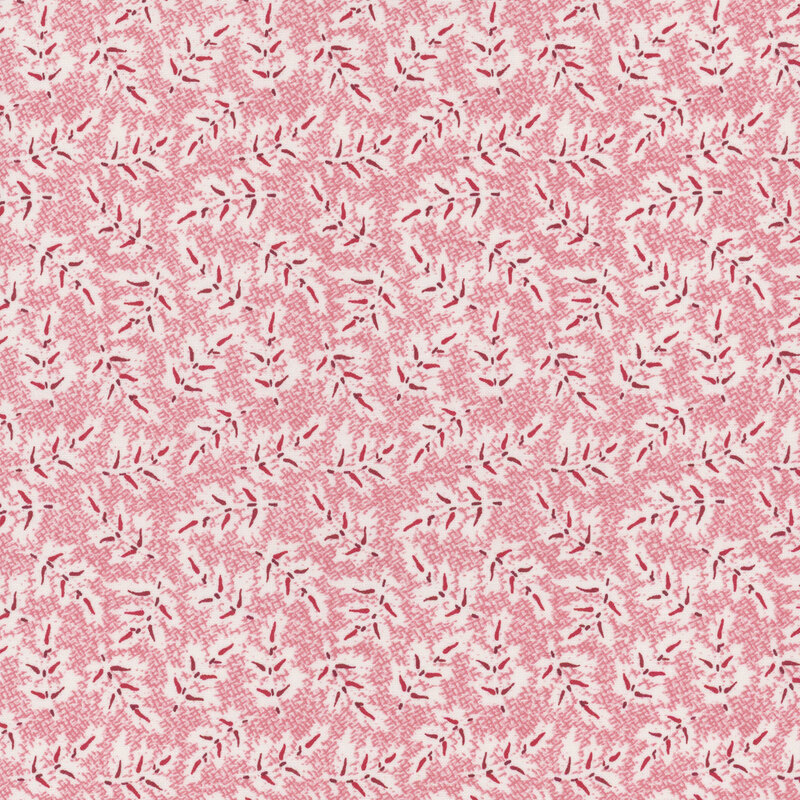 Pattern featuring red leaves on a light pink fabric.
