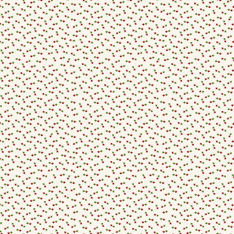 A repeating pattern of small red and green arrows on a creamy white fabric.