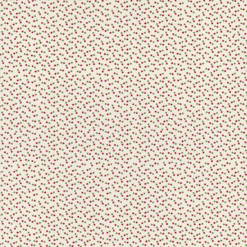 A repeating pattern of small red and green arrows on a creamy white fabric.
