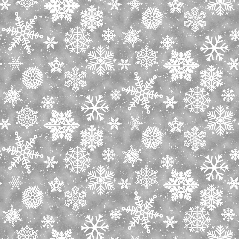 White snowflakes of various shapes and sizes scattered on a light gray mottled background.