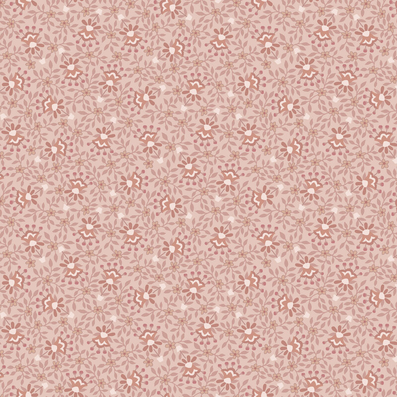 fabric pattern of flowers and leaves on a pink background