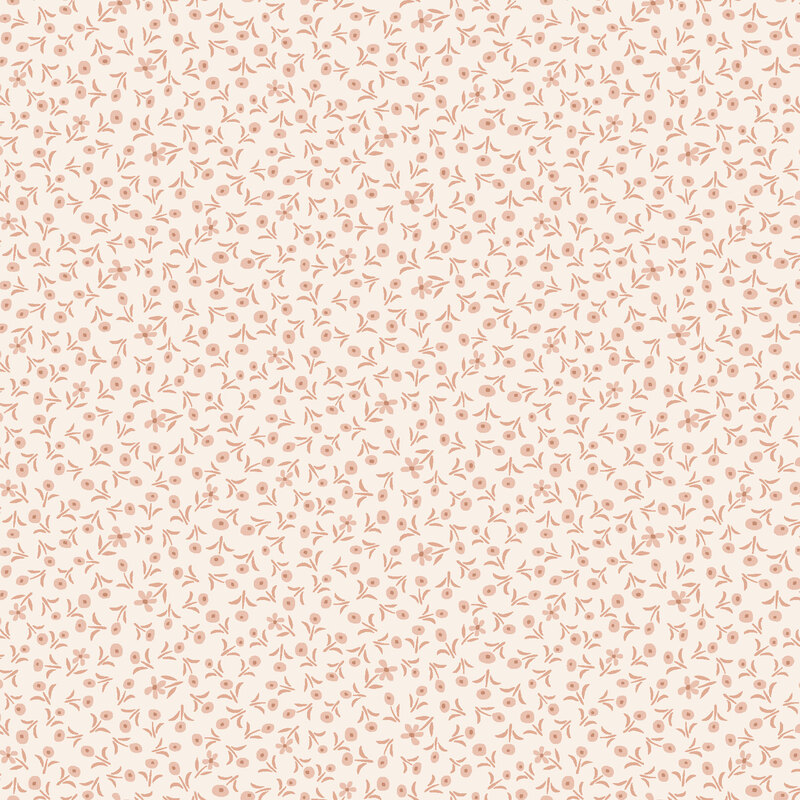 fabric pattern of tiny red flowers scattered on a warm beige background