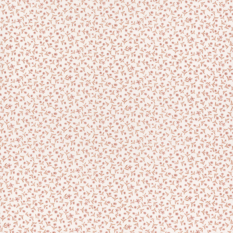 fabric pattern of tiny red flowers scattered on a warm beige background