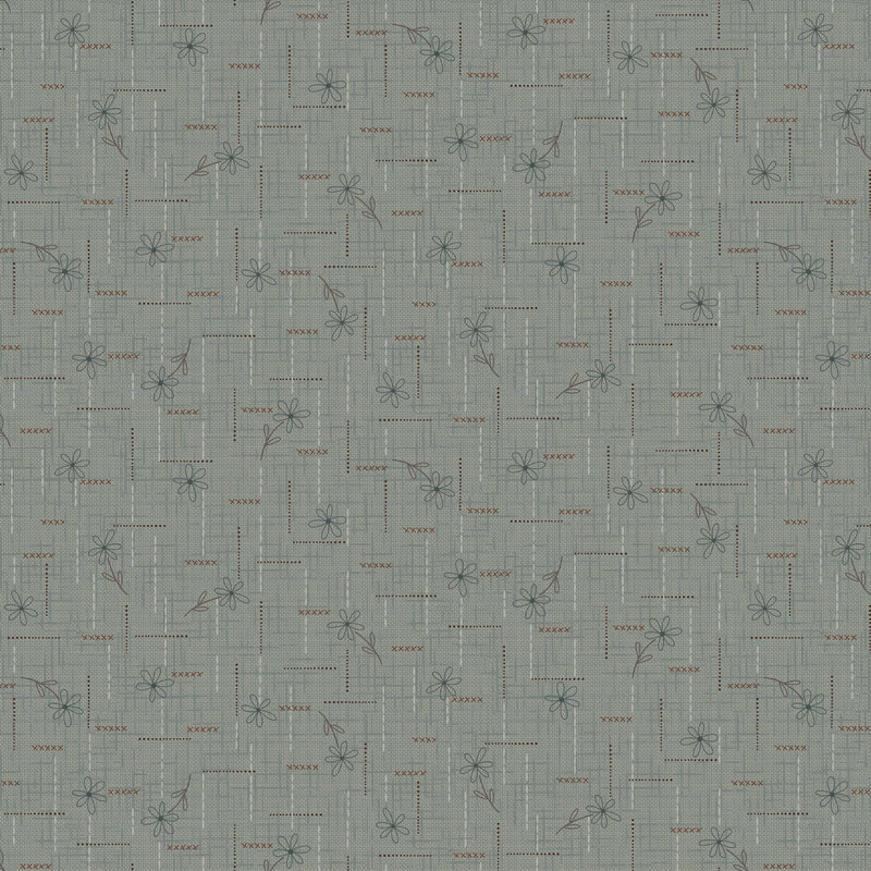 fabric pattern of wildflowers on a gray blue background