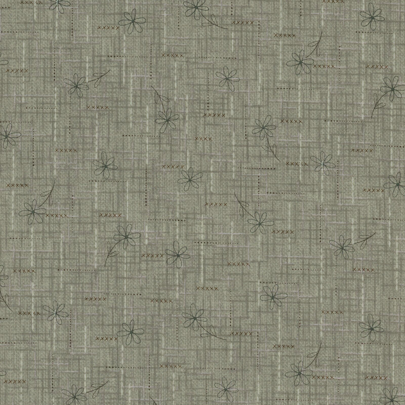 fabric pattern of wildflowers on a gray blue background